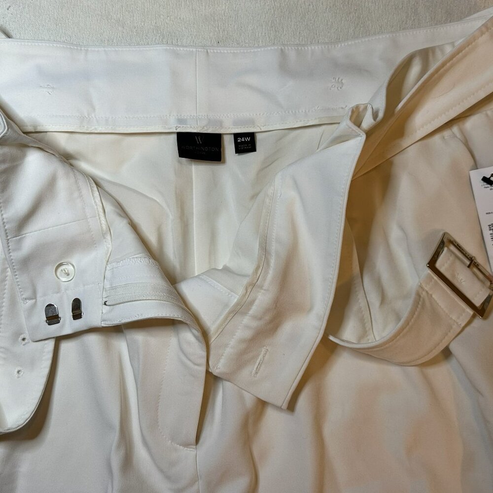 ✨ NWT Worthington "The Perfect Trouser" w/Belt, Polar Bear White, 24W ✨